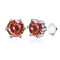 Orecchini classici a sei griffe in argento S925 con moissanite color ambra da 1 carato - Rosso Pompelmo (Magnetico)