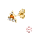 Gold plated 925 sterling silver earring with orange and white cubic zirconia stones - Single Gold-2 Layer Dark Champagne Zirconia Stud