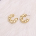 Exaggerated gold twisted rope C-shaped hoop earrings with a spiral textured metal finish - Electroplated Gold Twisted