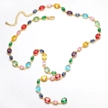 Close-up of multicolored oval crystal link necklace with 18K gold-plated chain and lobster clasp - Colorful Oval S-Curve (Gold Base)