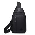 Water-resistant black Oxford fabric sling bag for men with adjustable strap and headphone port - 0101 Black