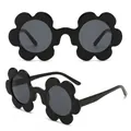 Kids black sunflower petal sunglasses with round dark lenses for beach party - C22-Solid Black Flower Frame