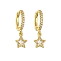 Detail of gold hoop earrings with star charms and micro-pave cubic zirconia crystals - Gold Clear Zircon Star 1 Pair