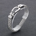 Polished silver stainless steel double keel chain bracelet with U-shaped buckle clasp - Horseshoe Buckle Style (KB95691-BD) / 11mm x 22cm