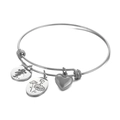 Silver adjustable bangle with heart, daisy flower and hollowed girl silhouette charms - Steel Color April (KB158045-Z)