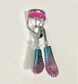 Eyelash curler with silver frame, pink silicone pad and blue-purple gradient handle - Nano Massage Handle Chrome with Comb