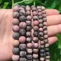 Matte pink and black rhodonite natural stone beads for DIY jewelry making and crafts - Frosted Black Line Red Vein Stone / 4mm/1 Piece Approximately 90 Pieces/10g