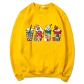 Yellow Christmas hoodie with festive holiday drink prints featuring snowman and tree - S / Style 311 / Yellow