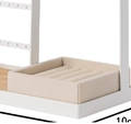 White metal jewelry stand variant with beige velvet ring slots and wood grain base - Velvet Jewelry Box
