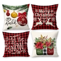 Set van 4 kerstkussenhoezen met peperkoekman en rood-zwarte ruitpatronen - Gemengde Vakantieprints / Kerstbal Bloemen (Set van 4)
