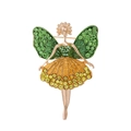 Spilla vintage a forma di fata dorata con ali verdi e strass gialli scintillanti - Ali Verdi Gonna Gialla (AL1237-C)