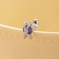 Sparkling silver planet stud earring with purple zircon and screw back closure - Single/Screw Ball Style (A121-3#) / Purple