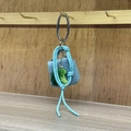 Blue mini crocodile texture handbag and broccoli charm keychain on woven rope - Square Blue Woven Mini Bag