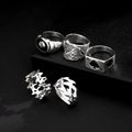Vintage silver punk ring set featuring billiard ball and ace of spades designs - Punk Poker No. 8 Ball Ring Set 5Pcs / Antique Silver