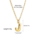 Detailed size specifications of golden bubble letter J pendant with paperclip chain - Letter J