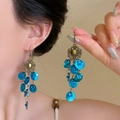 Vintage bohemian earrings featuring bronze filigree and vibrant blue tassel sequins - 31# Hook-Blue