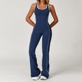 Mono de yoga azul marino con rayas blancas laterales y piernas acampanadas elásticas - M / Azul Marino