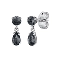 Silver drop earrings featuring grey round and pear-cut gemstones with butterfly backs - Black (Platinum Plated)