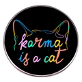 Spilla tonda Karma is a cat in metallo con sfondo nero e contorni di orecchie di gatto - Nero