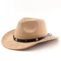 Cappello da cowboy western in finta pelle scamosciata kaki con fascia borchiata - M(56-58cm) / Cammello