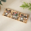 Three-piece wooden reindeer Christmas ornaments set in a rustic storage box with beads - Three-Grid Wood [Reindeer]