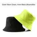 Reversible bucket hat in fluorescent green and black cotton canvas with reinforced stitching - Fluorescent Green Outside Black Inside (Reversible)