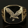 Vintage gold eagle ring for men with black square background and engraved relief - US 11 / AJZ2152 Vintage Eagle