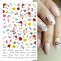 Adesivi per unghie F674 con rose vintage, farfalle e scritte calligrafiche - F674-Fiori Colorati Farfalla Lettere