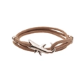 Light brown braided cord bracelet featuring a silver shark clasp in a wrap design - Shark / Khaki
