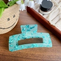 Classic oversized mint green acetate hair claw clip with elegant marble texture - Floral Green 13cm