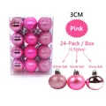 Pink 3cm Christmas ball set with glitter, matte, and glossy finishes in a 24-piece box - Shiny Matte Glitter Mix / Pink