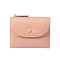 Minimalist pale pink foldover wallet with premium lychee texture and gold zipper detail - Pink