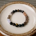 Retro multi-gemstone beaded bracelet with gold plated accents and ceramic style beads - 54# Bracelet-Black (Six-word Mantra Gift Box)