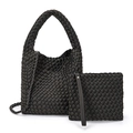 Ensemble sac cabas et pochette tissés à la main en néoprène gris foncé chic - Vert Militaire