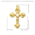 Macro detail of golden cross pendant with heart pearl and dimensions showing 30mm height - Cross with Pearl / Gold