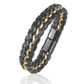 Bracciale punk a doppio strato in pelle nera con catena dorata e chiusura magnetica - 20.5CM / Nero e Oro