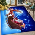 Christmas doormat with Santa's sleigh and reindeer under a starry night sky - 40*60cm Washable High Density / Dark Blue Starry Moon Night Santa / Christmas Series-10