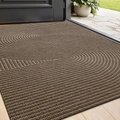 Brown rectangular non-slip door mat with textured swirl patterns on light wood flooring - 45*75cm / Star Loop-Khaki