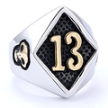 Men's punk signet ring in silver with golden lucky number 13 and skull accents - US 7 / 24*24mm Two-tone Gold Style (08412)