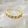 Exquisite gold adjustable ring featuring double rows of baguette-cut zircon stones - Adjustable Open / White (13347)