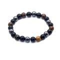 Detail of 10mm energy bracelet featuring natural tiger eye and obsidian crystal beads - 8mm Yellow Tiger Eye Bracelet