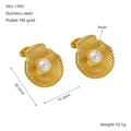 Gouden schelpvormige roestvrijstalen oorbellen met parelinleg en 18k vergulding - 18K goud / Goud