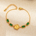 French vintage emerald green zircon gold titanium bracelet with elegant floral charm - Sugar Cube Flower Bracelet - Green