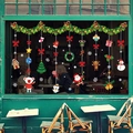 Festive Christmas window stickers with Santa, snowman, and reindeer on pine garland - Hanging Pine Wreath Decor Style (SR-9)