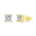 Princess cut square zircon stud earrings with classic 18k gold plated four-prong setting - 3mm / Gold