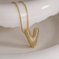 Gold plated initial V necklace with zircon stones on a box chain for women - Letter V (Box Chain)