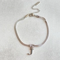 Silver snake chain bracelet with a knot design and a letter J charm in stainless steel - Silver-J