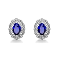 S925 sterling silver stud earrings with oval blue gem and white zircon halo detail - Luxury Sapphire Earrings Tz-35