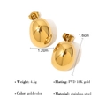 Polished egg-shaped 18K gold plated stainless steel stud earrings in golden finish - Gold Egg Shape