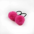 A pair of fluffy hot pink faux fur ball elastic hair ties for girls on white background - Rose Red